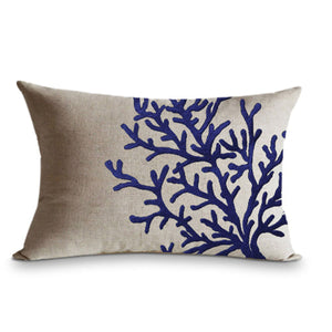 Decorative Linen Throw Pillow Cover With Coral Embroidered On It