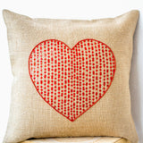 Gracious Love Large Heart Burlap Pillow Cover Embellished In Red Sequin