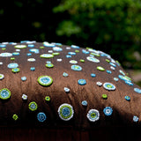 Brown Silk Cushion Cover With Beaded Polka Dots In Blue, Green, White Geometric Pillows