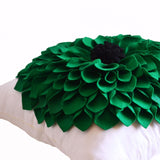 Handcrafted White Pillow Cover With Big Green Felt Flower