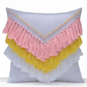 Decorative Boho Throw Pillow Case With Shaggy Tassels, Kids Room Pillow