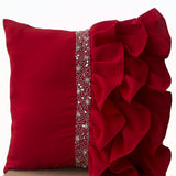 Elegant Red ruffled sequin throw pillow -16X16 Decorative Pillow -Red cushion covers -Gift Pillow -Beaded Pillows -Christmas Pillow Cases