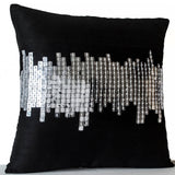 Decorative Throw Pillows -Geometric Pillow -Black Silver Modern Pillow -Black Cushion -Silver Sequin Pillow -City Lights Pillow -18x18 -Gift