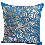 Blue Throw Pillows With Silver Sequins Dazzling Flower Floral Pillow cover