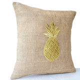 Gold Pineapple Embroidered Burlap Pillow Covers Modern Decor Chair Pillow