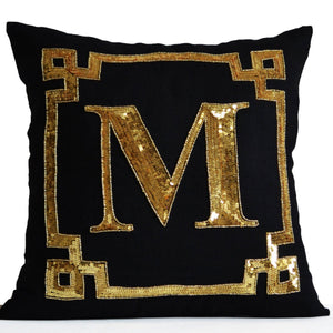 Gold Monogram Decorative Throw Pillow Cover