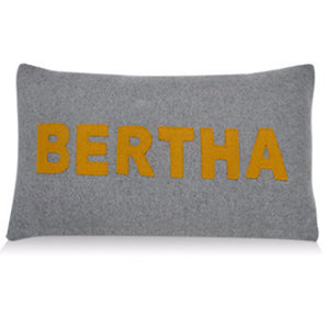 Handmade Mustard Letter Appliqued Woolen Pillow Cover -Gray Felt Personalized Lumbar Pillow Cover