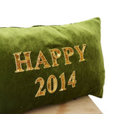 Happy New Year Pillow - Green gold velvet cushion - Decorative throw pillows with greetings -Gold sequin pillow -lumbar pillow - 12x20 -gift