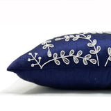 Handmade Bead Sequin Leaves Navy Blue Pillow Cover -Silk Throw Pillow Cover