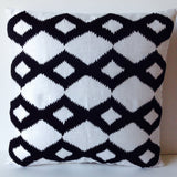 Black Ikat on White Silk Pillow Cover