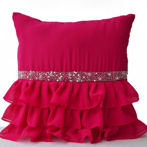 Cute Hot Pink Ruffled Sequin Throw Pillow Pop Of Deep Pink Cushion Cover Sparkling Pillow