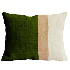 Green Pillow - Burlap Pillow color block - Green Decorative cushion cover- Spring Throw pillow gift 12X16 - Green Lumbar Pillow