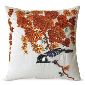 Autumn Leaves and Bird Pillow