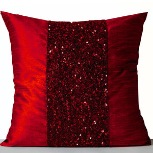 Decorative Throw Pillow Cover in Red  Embroidered Pillowcase 16x16 Beaded Cushions  Gifts  Royal Red Pillows Couch Toss Pillows Christmas