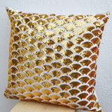 Gold Sequin Pillows With Embroidered Waves Scales Scallops Sashiko Cushion Accent Toss Pillow