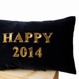 Happy New Year Pillow - Grey gold velvet cushion - Decorative throw pillows with greetings - Gold sequin pillow -lumbar pillow - 12x20 -gift