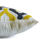 Gray Yellow Rhapsody On Ivory Silk With Beaded Throw Pillow Cover