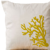 Handmade Nautical Pillow Cover With Yellow Coral Beads On ivory white silk