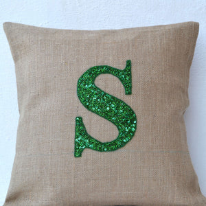 Handmade Sequin Pillow Monogrammed Burlap Cushion Cover