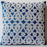 Decorative Throw Pillow In Blue Silk White Sequin Embroidery Accent Pillow Gift