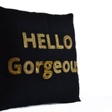 Hello Gorgeous Pillow, Gold Sequins Pillow Cover, Beaded Throw Pillows, Black Gold Sequin Pillows