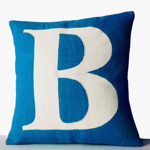 Blue Burlap Pillow Covers, Personalized Monogram Pillow