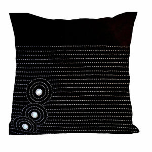 Handcrafted Zen Designer Black Linen Throw Pillows with Sashiko and Crystals Holiday gift