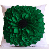 Green Blossom Felt Flower Decorative Throw Pillow Cover Handcrafted Dahlia Cushion Floral Decor