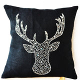 Deer Pillow covers -Animal pillow stag embroidered in silver sequin -Burlap pillows -Moose pillow - Silver pillows- Christmas pillows 16x16