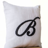 Handmade Sequin Monogram Pillow in White