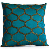 Designer Pillow Covers, Teal Pillow Covers, Turquoise Pillow, Brown Trellis Geometric Gold Pillows