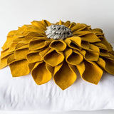 Dorm Pillow, Felt Flower Pillow Cover, Mustard Gray White Pillow Case