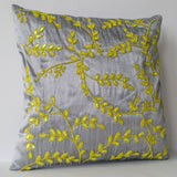 Decorative Gray Yellow Beaded Sequin Throw Pillows With Leaves