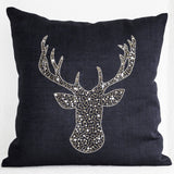 Deer Pillows -Stag embroidered gold silver sequin - Linen pillow covers -Charcoal Grey pillows -Grey pillows- Christmas pillows 16x16- Gift