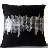 Decorative Throw Pillows -Geometric Pillow -Black Silver Modern Pillow -Black Cushion -Silver Sequin Pillow -City Lights Pillow -18x18 -Gift