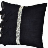 Black Ruffles Sequin Crystal Throw Pillow Cover