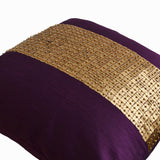 Decorative Throw Pillows -Purple gold color block in silk sequin bead detail cushion -sequin bead pillow - 18X18 Purple pillow - gift pillow