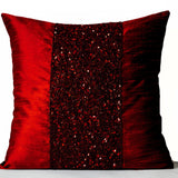 Decorative Throw Pillow Cover in Red  Embroidered Pillowcase 16x16 Beaded Cushions  Gifts  Royal Red Pillows Couch Toss Pillows Christmas