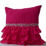 Cute Hot Pink Ruffled Sequin Throw Pillow Pop Of Deep Pink Cushion Cover Sparkling Pillow