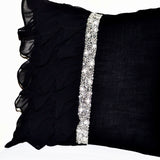 Elegant Black ruffled sequin throw pillow - 16X16  Decorative Pillow - Black cushion cover - Gift Pillow