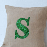 Handmade Sequin Pillow Monogrammed Burlap Cushion Cover