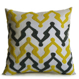 Gray Yellow Rhapsody On Ivory Silk With Beaded Throw Pillow Cover