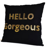 Hello Gorgeous Pillow, Gold Sequins Pillow Cover, Beaded Throw Pillows, Black Gold Sequin Pillows