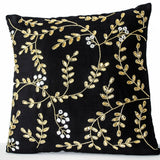 Black Silk Gold Leaves Pillows Cover