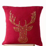 Deer Pillow covers -Animal pillow stag embroidered in gold sequin