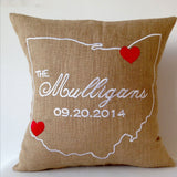 Burlap Pillow Case State Embroidery Personalized Pillow Burlap Cushion