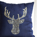 Deer Pillow with Gold Silver Sequins in Linen