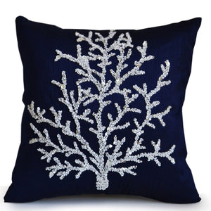 Beaded Large Coral Throw Pillow Cover