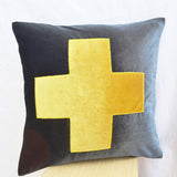 Gray Throw Pillow Cover With Yellow Cross