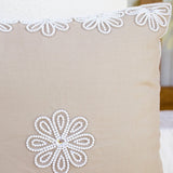 Decorative Pillow Cover In Linen With Pearl Crystal Flower Embroidery